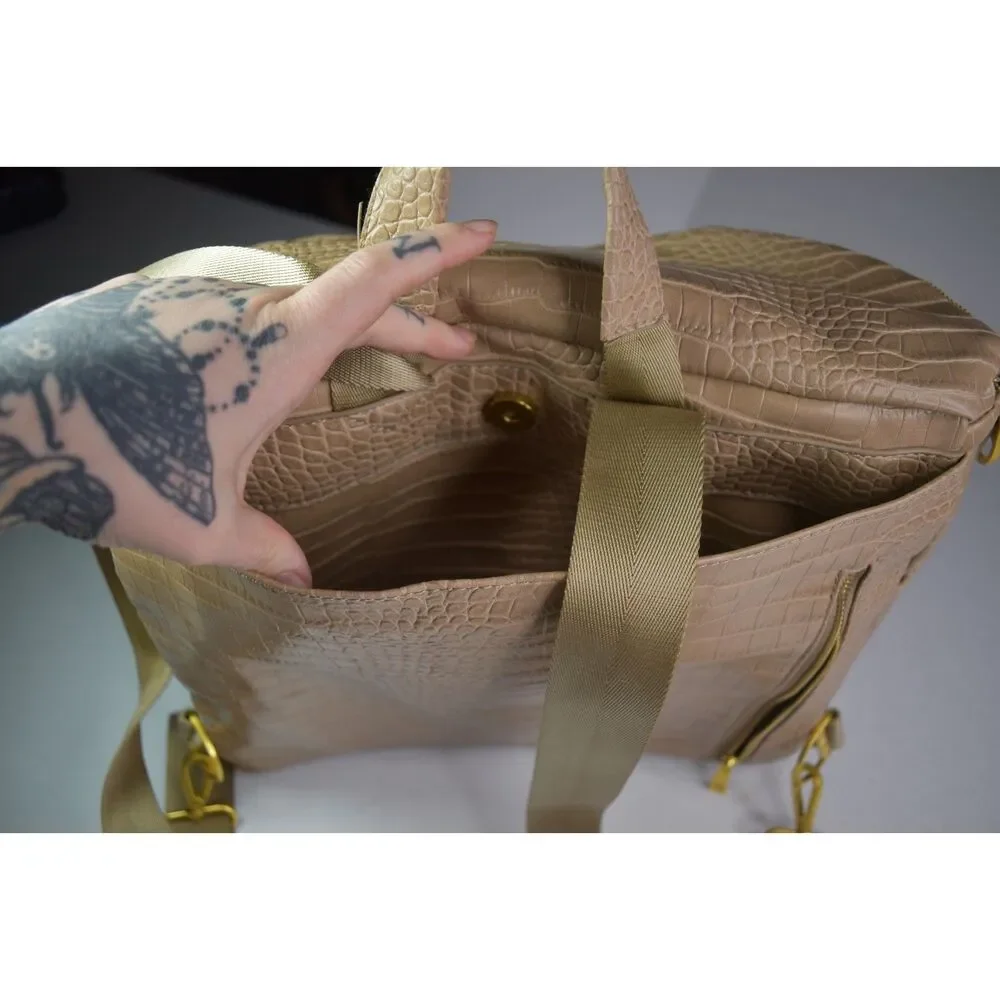 Fawn Designs The Original Diaper Bag Beige Tan Alligator Faux Leather Backpack